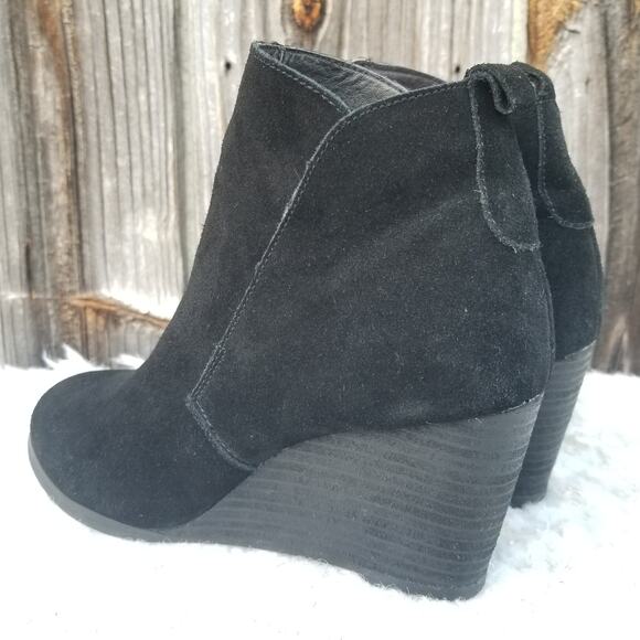 Black Wedge Bootie Size 8.5 Sole Society Brigitte Suede Leather Ankle Boots - Picture 4 of 13